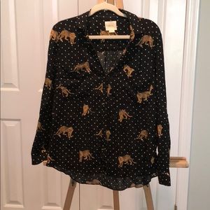Anthropologie polka dot leopard button blouse